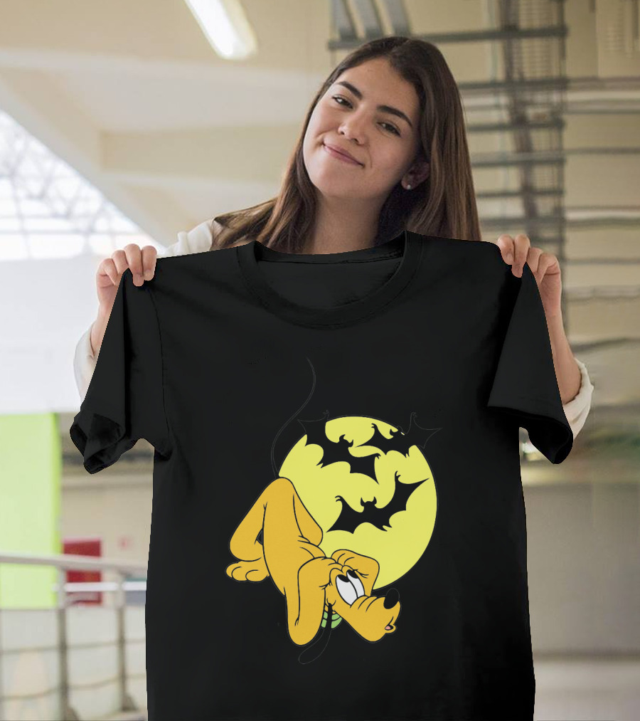 Halloween Moon Spooky Pluto with Bats Mickey Mouse Minnie Mouse Coloring Book T-Shirt