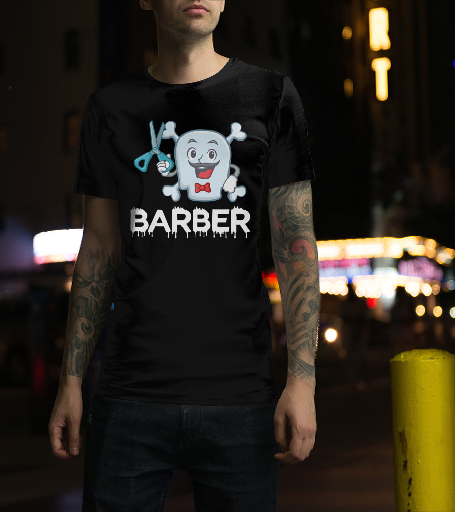 Barber Halloween Ghost With Scissors And Bow Tie T-Shirt