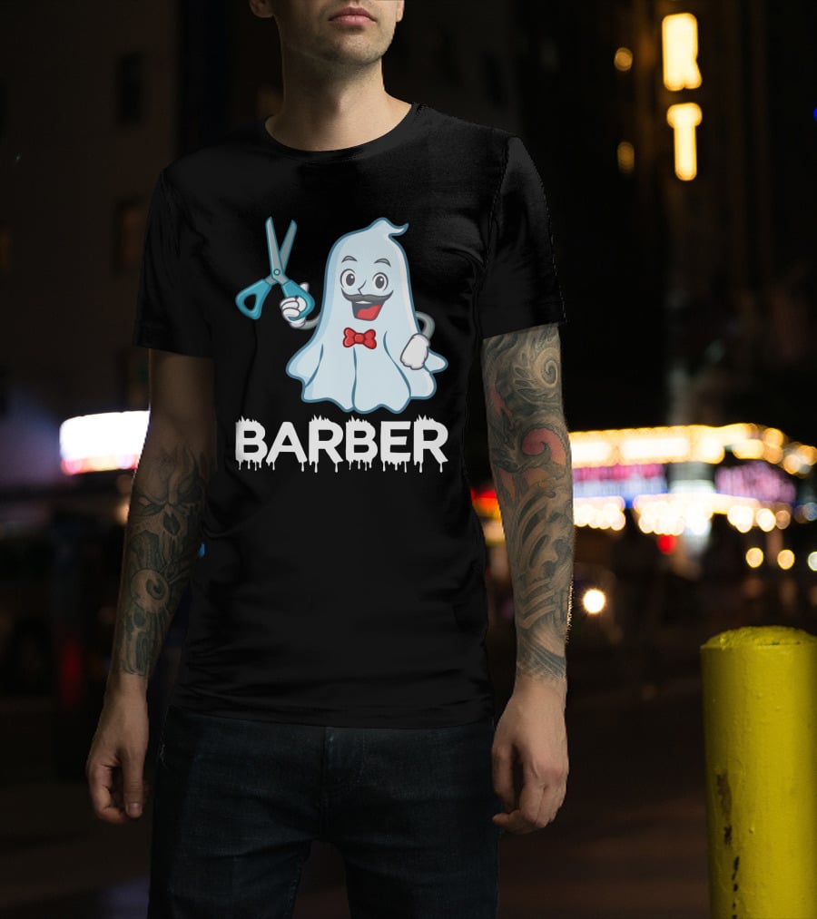 Halloween Ghost Barber Hairstylist Scissors Spirited T-Shirt