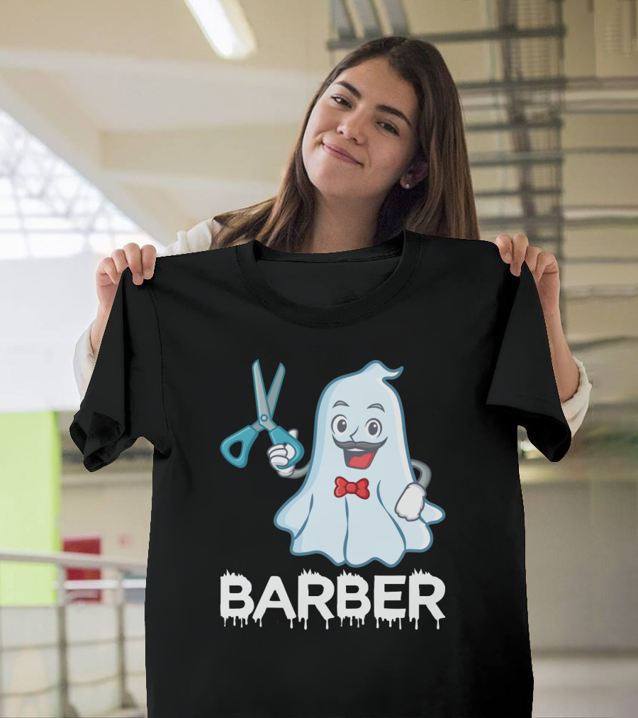 Halloween Ghost Barber Hairstylist Scissors Spirited T-Shirt