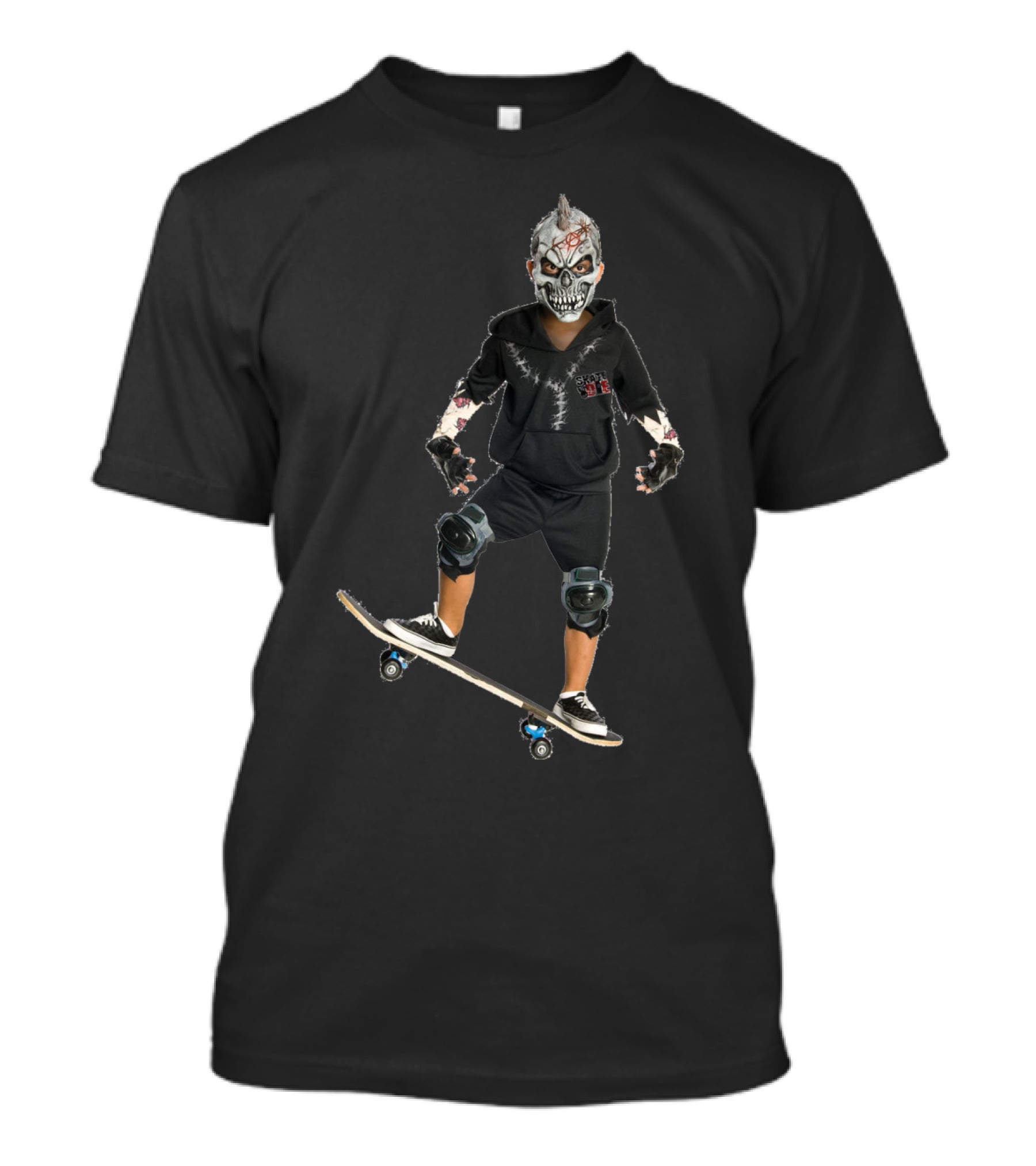 Halloween Costume Party Boy With Skull Mask On Skateboard T-Shirt
