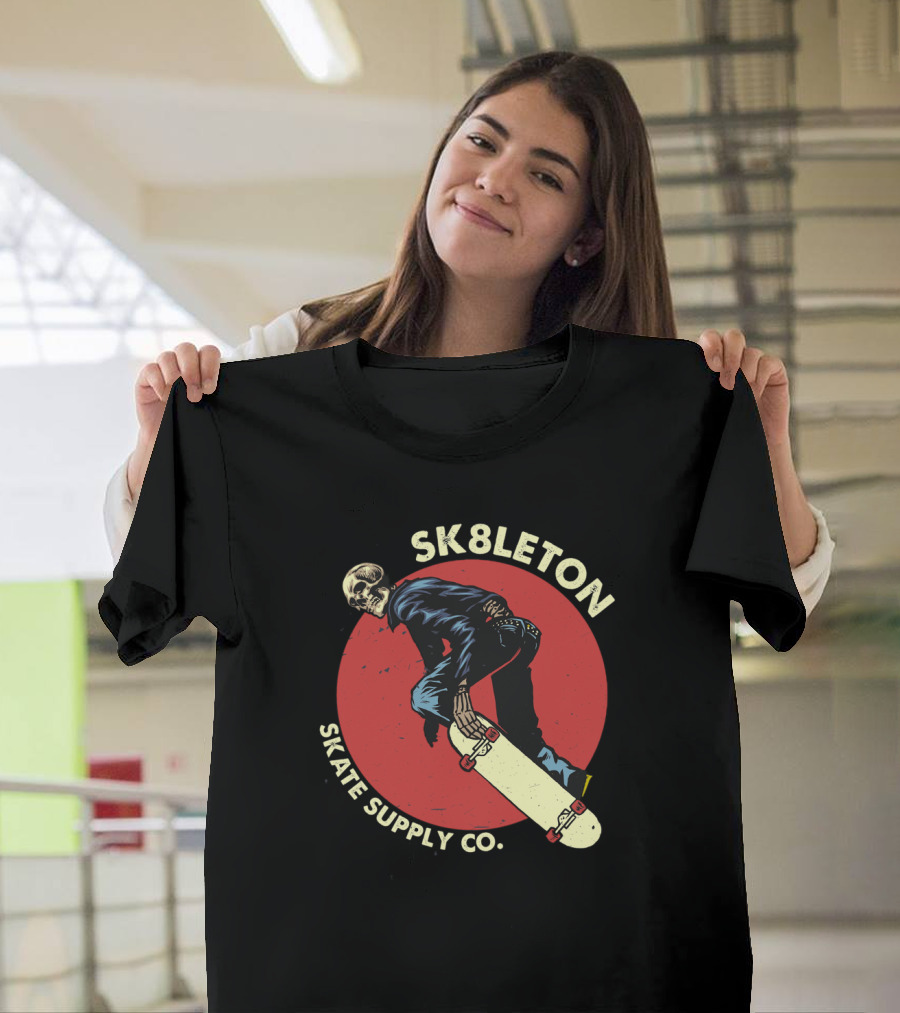 SK8leton Skate Supply Co Halloween Skateboard Skeleton Skater T-Shirt