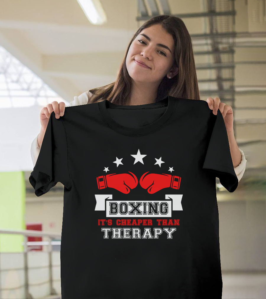 Boxing It's Cheaper Than Therapy Red Gloves Stars Boxer T-Shirt