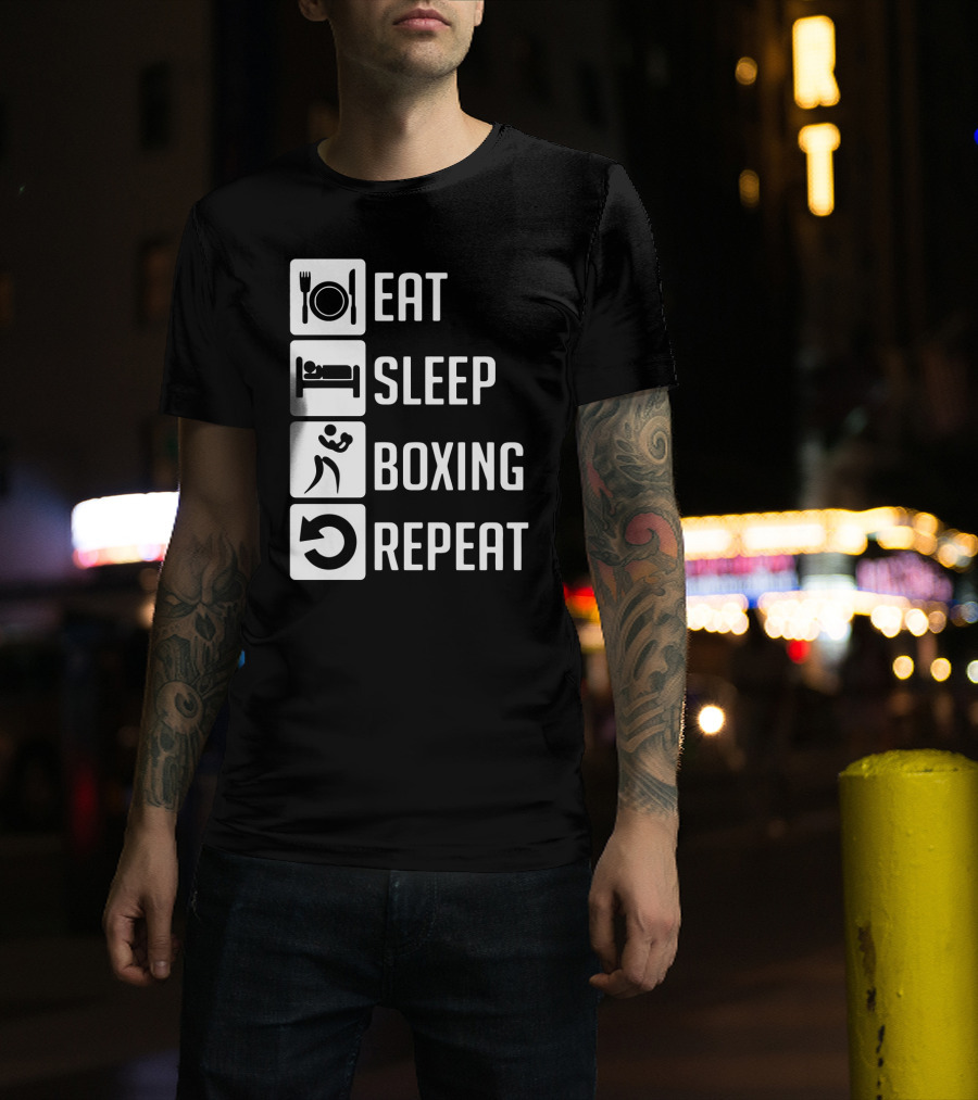 EAT SLEEP BOXING REPEAT Lifestyle Routine Iconic Symbols T-Shirt