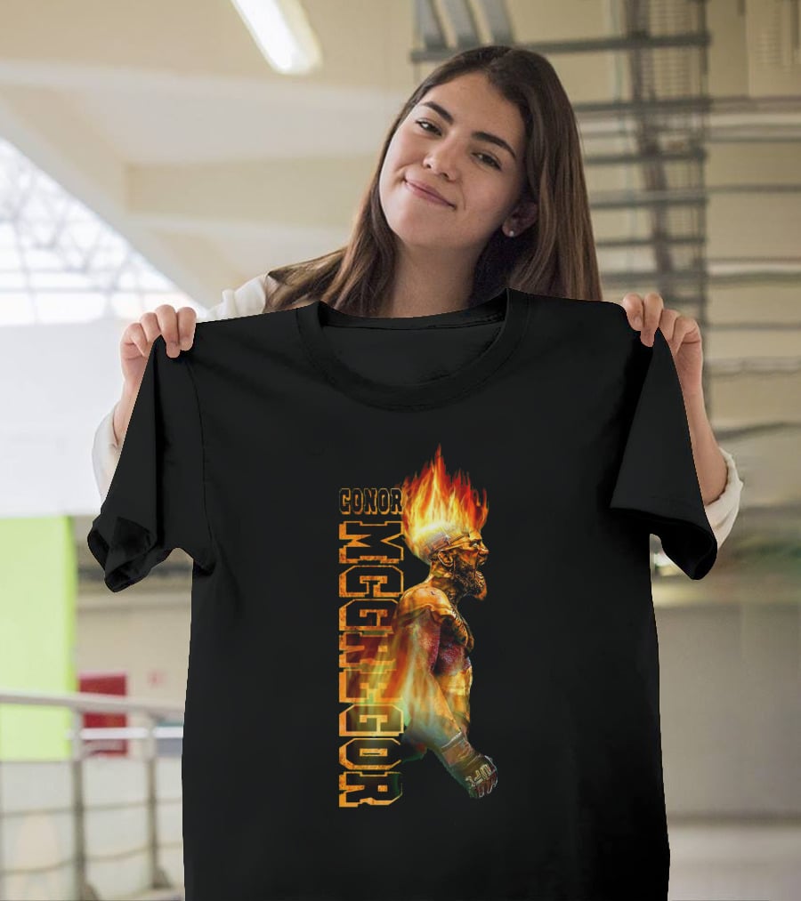 Conor McGregor Fiery Profile MMA Icon With Burning Flame Hair T-Shirt