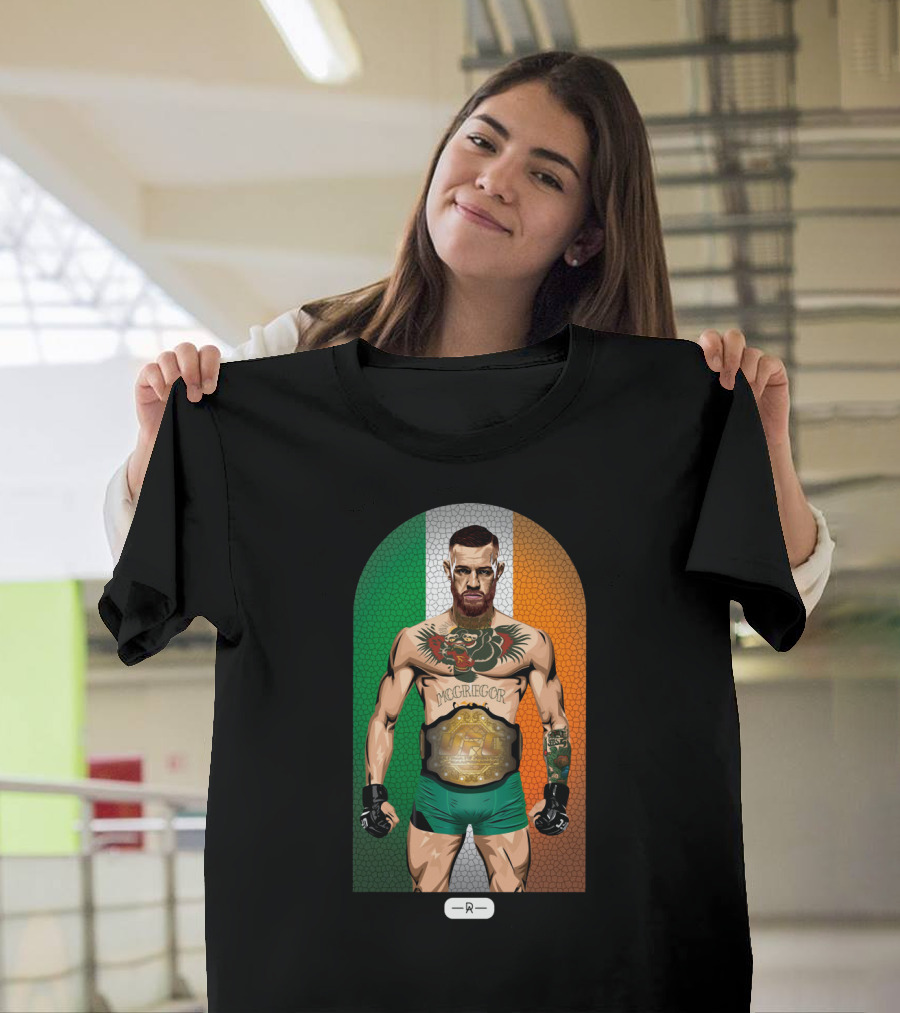 Stained Glass Series McGregor Irish Flag Background Championship Belt MMA Fighter T-Shirt