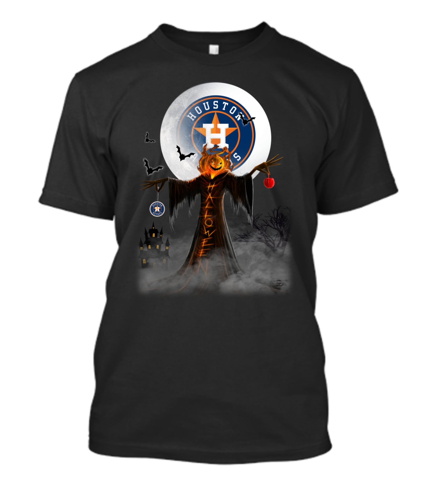 Halloween Houston Astros Pumpkin Jack-O'-Lantern Ghost Bats Moon T-Shirt