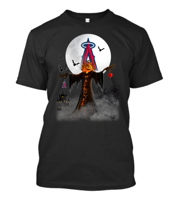 Los Angeles Angels Halloween Jack-O'-Lantern With Bats And Moon T-Shirt