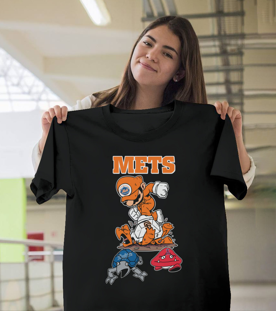 Mets Mario Baseball Crossover With Capsule And Sf Giants Goomba T-Shirt