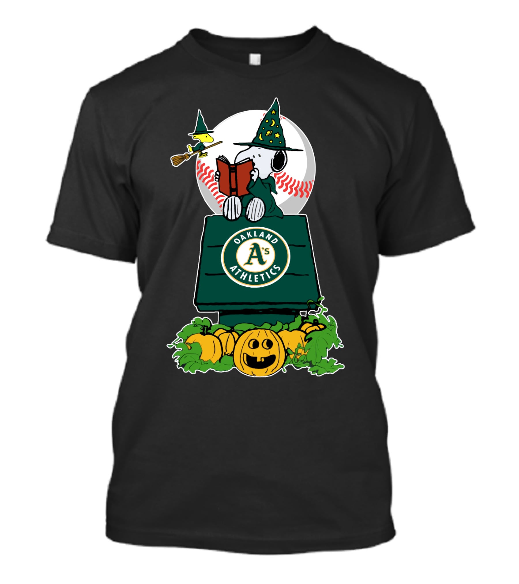 Oakland Athletics Halloween Snoopy And Woodstock Pumpkin Scene T-Shirt