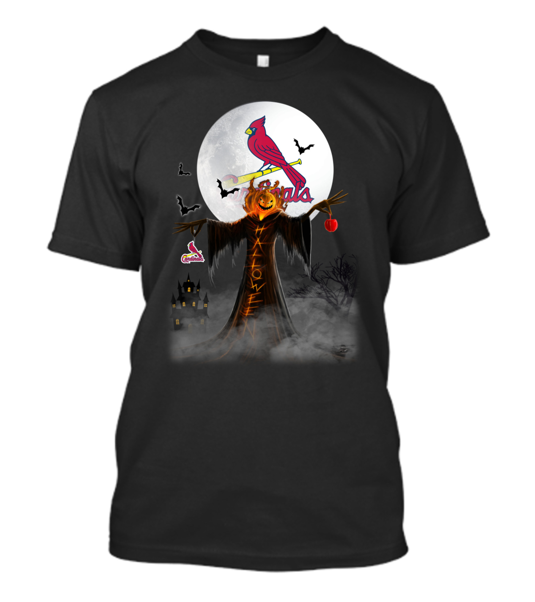 Halloween St. Louis Cardinals Bats Moon Pumpkin Scarecrow T-Shirt