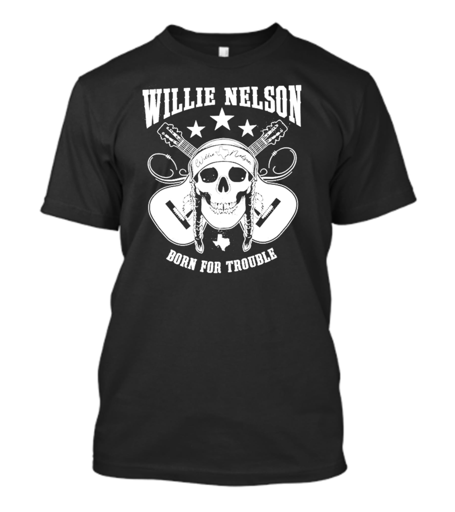Willie Nelson Born For Trouble Skull And Guitars With Texas Star T-Shirt