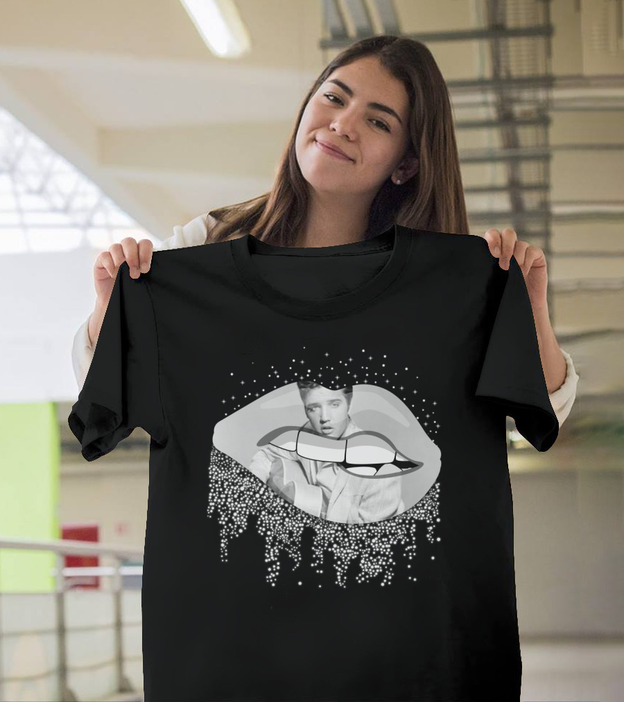 Elvis Presley Iconic Lips Glam Sparkle T-Shirt