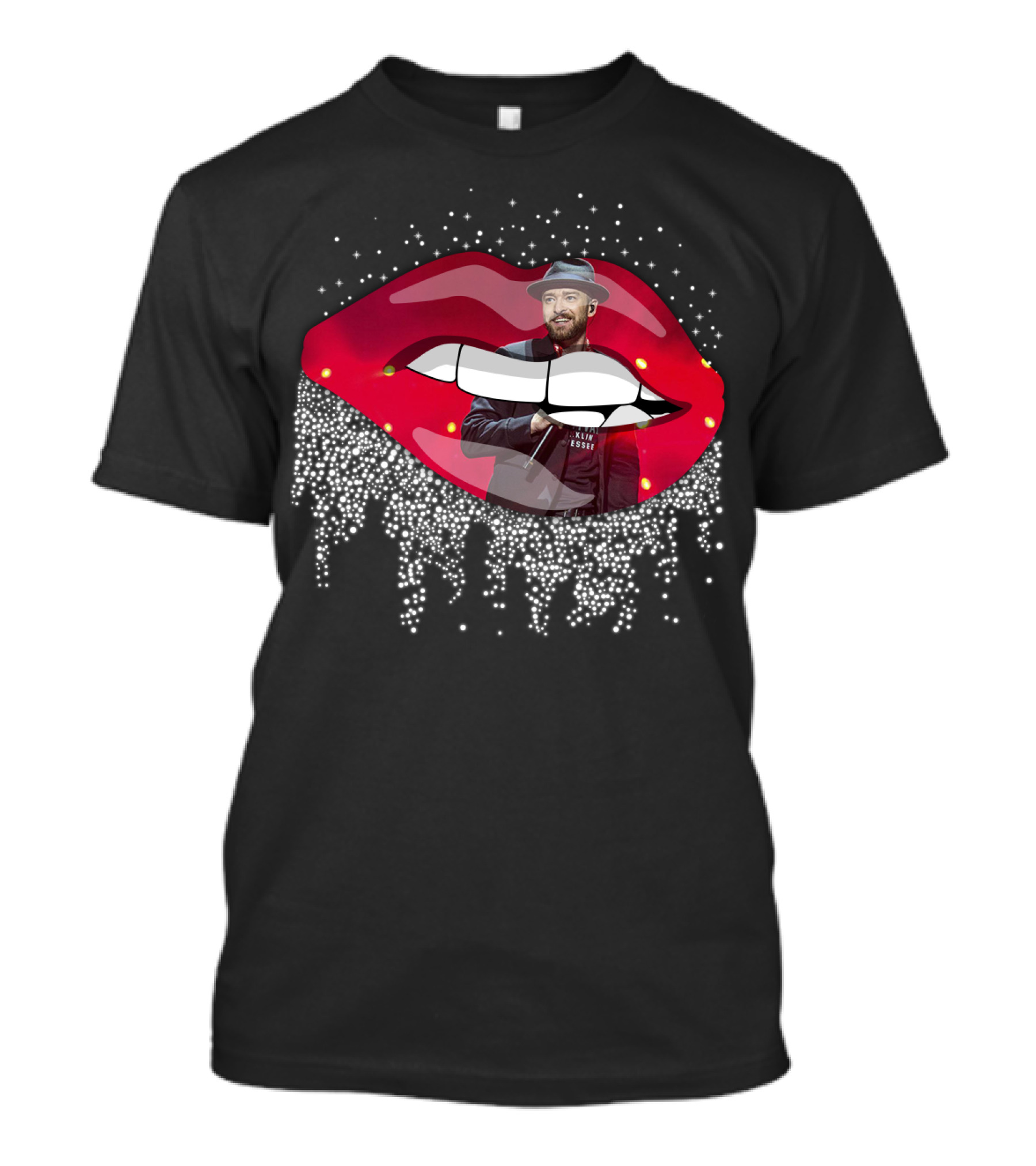 Justin Timberlake Red Lips Dripping Rhinestones Hat T-Shirt