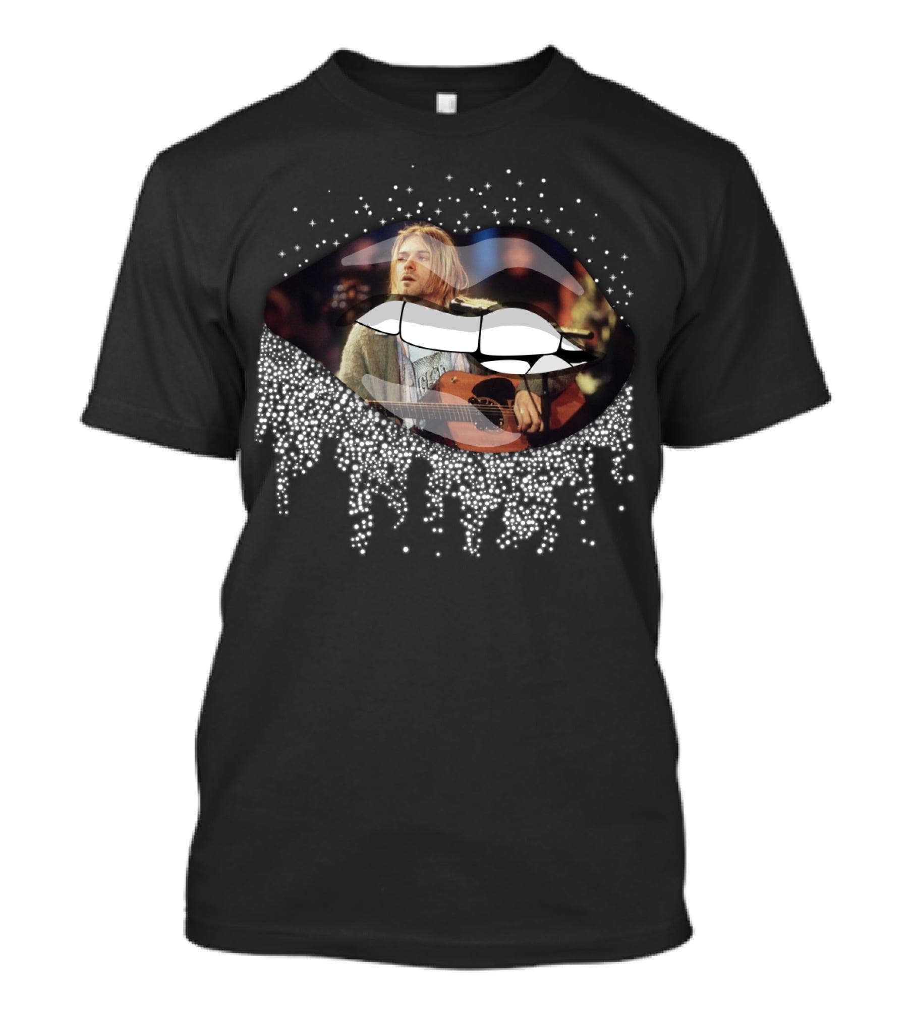Kurt Cobain Mtv Unplugged Guitar Lip Art T-Shirt
