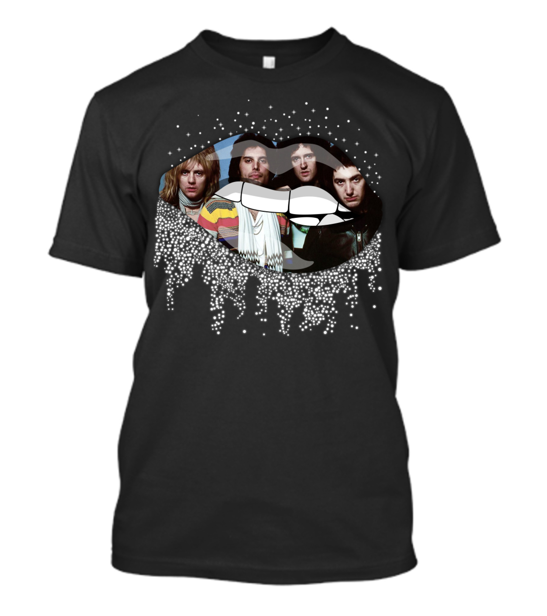Queen Dripping Glitter Lips Iconic Rock Band Members T-Shirt