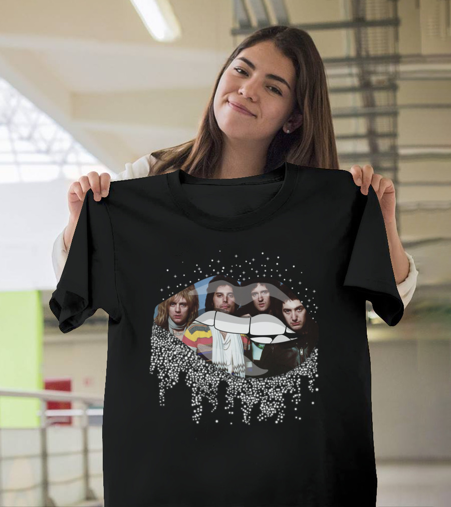 Queen Dripping Glitter Lips Iconic Rock Band Members T-Shirt