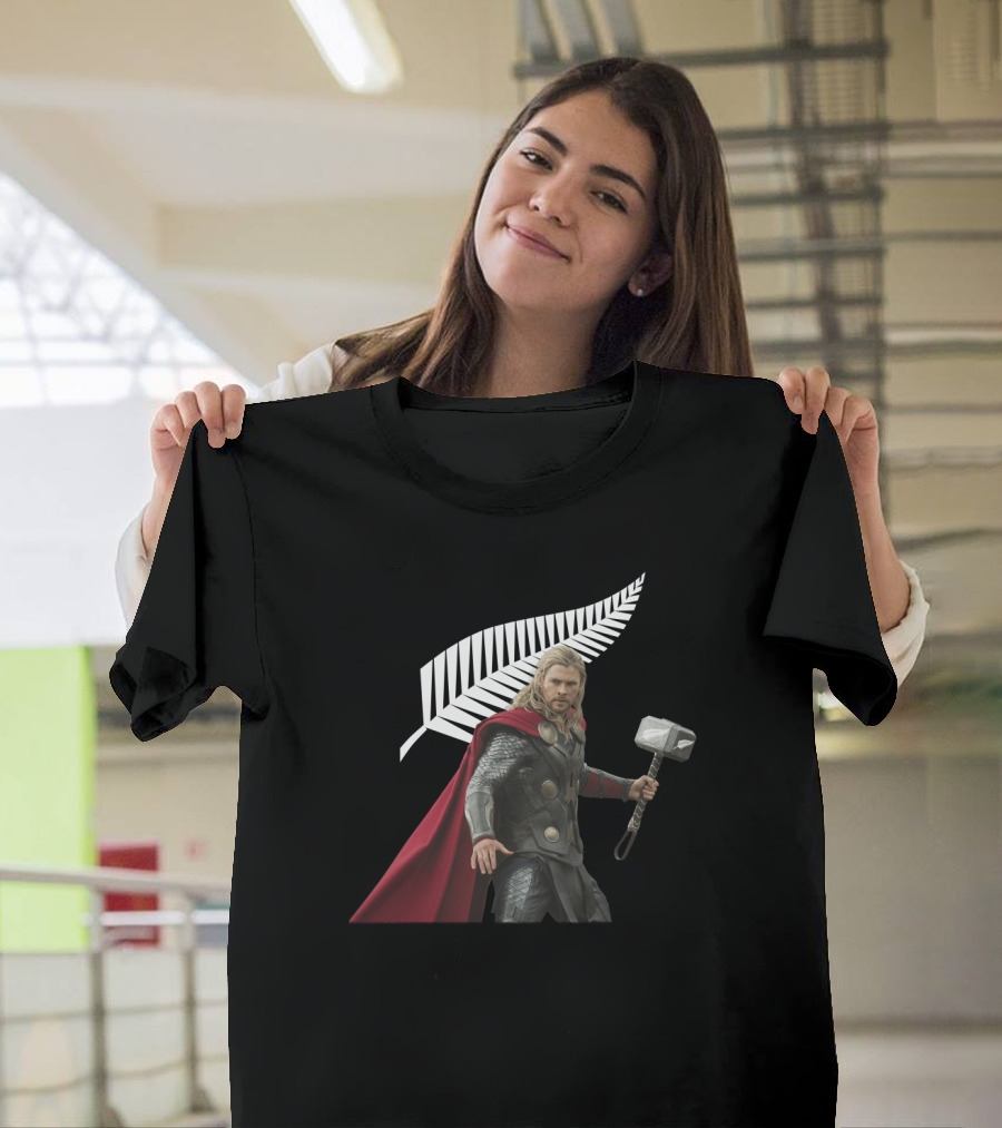 All Blacks Thor With Silver Fern And Hammer T-Shirt