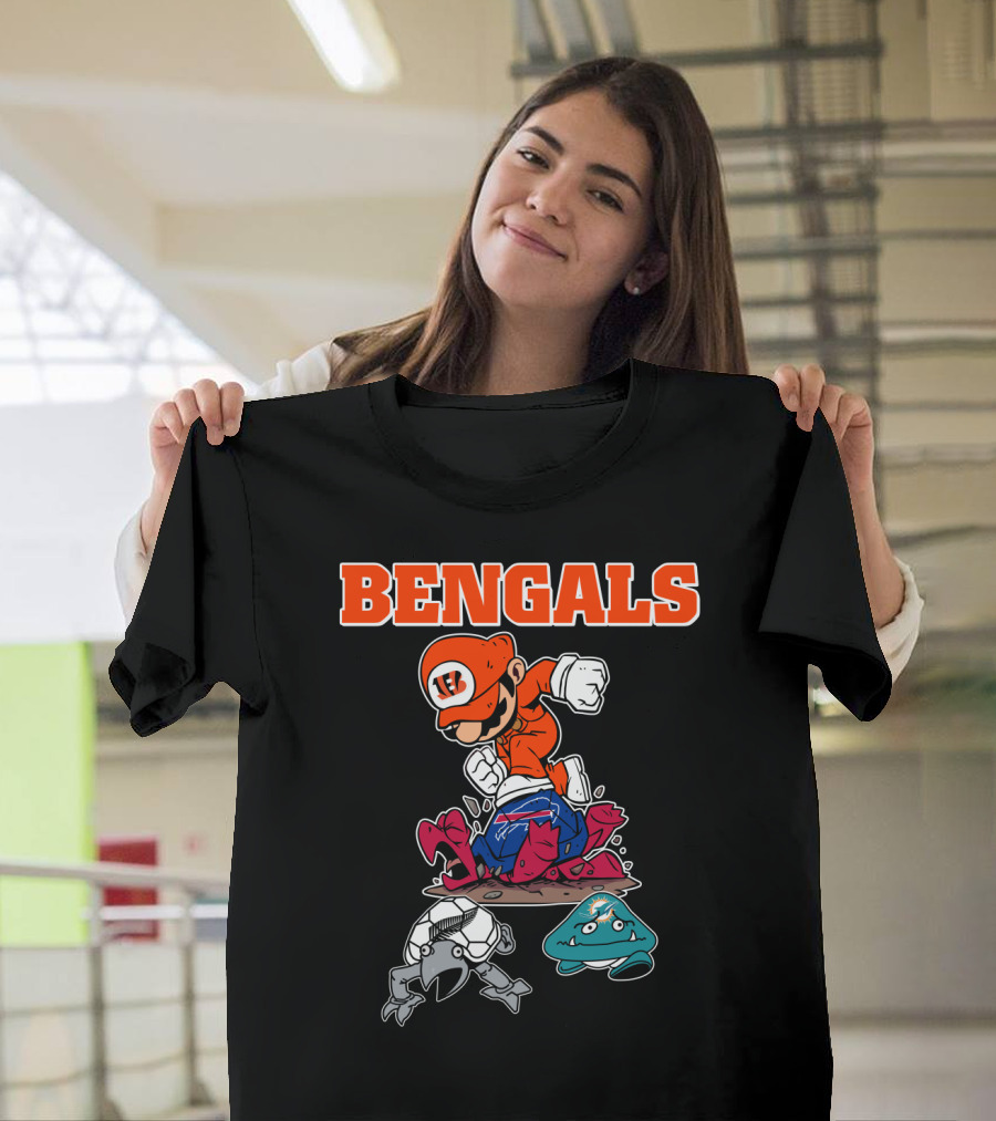 Bengals Mario Parody Knocking Out Football Opponents T-Shirt