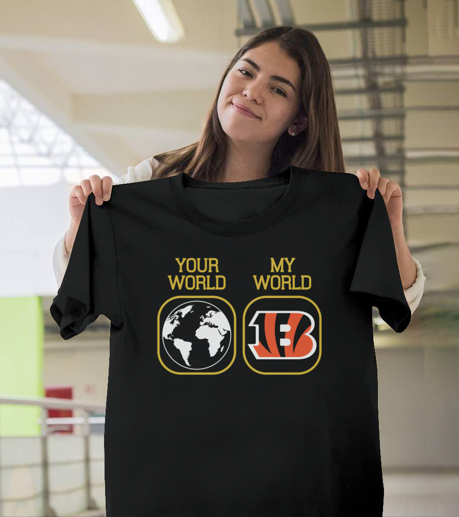 Your World My World Bengals 5 Earth Map Football T-Shirt