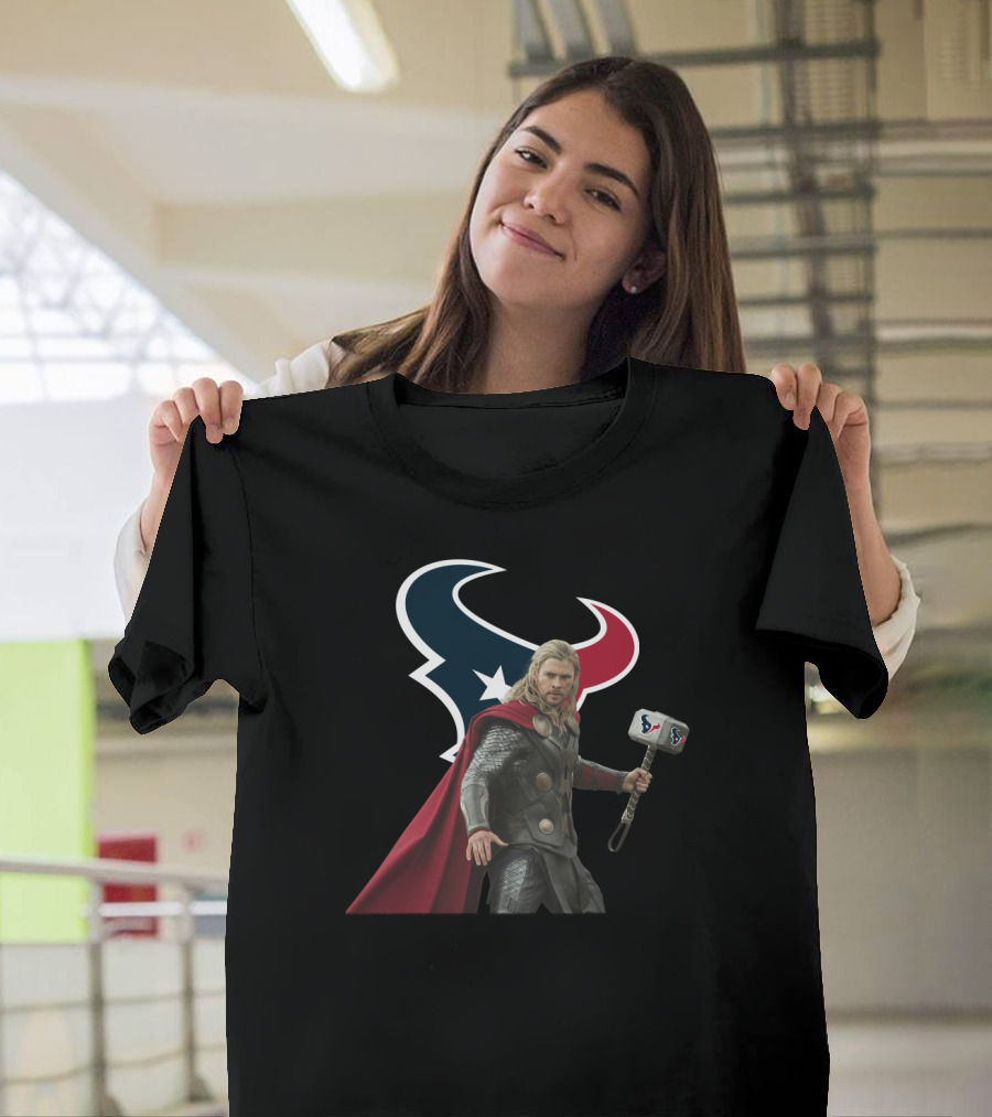 Houston Texans Thor Hammer Collaboration Marvel Crossover T-Shirt