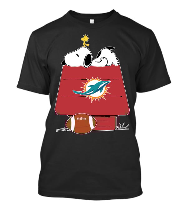 Snoopy And Woodstock Miami Dolphins Football House T-Shirt
