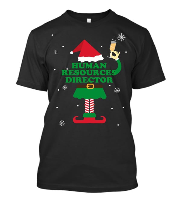 Human Resources Director Elf Santa Hat Snowflakes Champagne T-Shirt