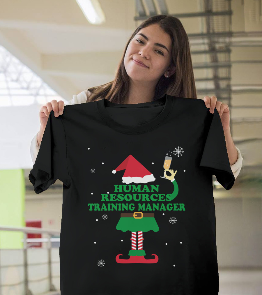 Human Resources Training Manager Elf With Champagne Holiday T-Shirt