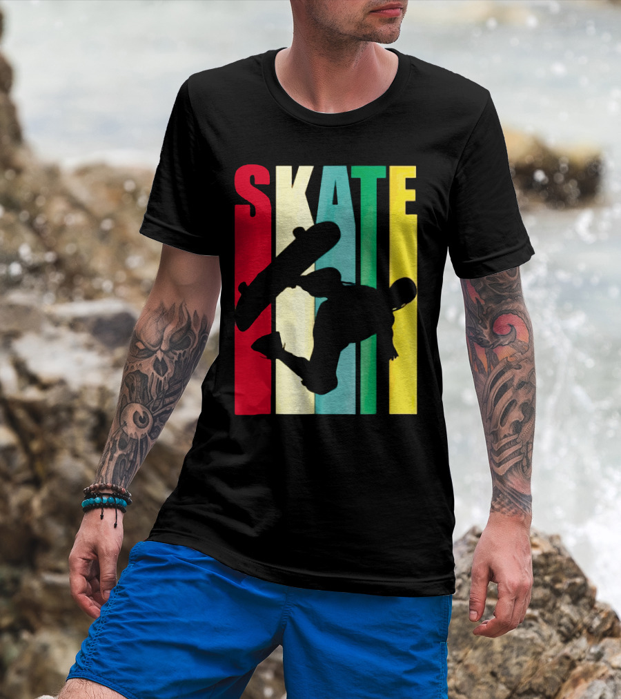 Skate Colorful Retro Vintage Skateboarding Silhouette T-Shirt