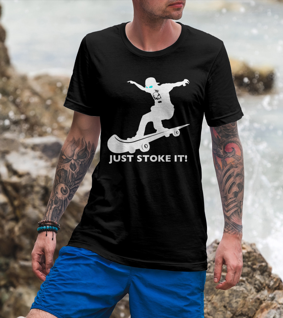 JUST STOKE IT Skateboarding Silhouette Skull T-Shirt