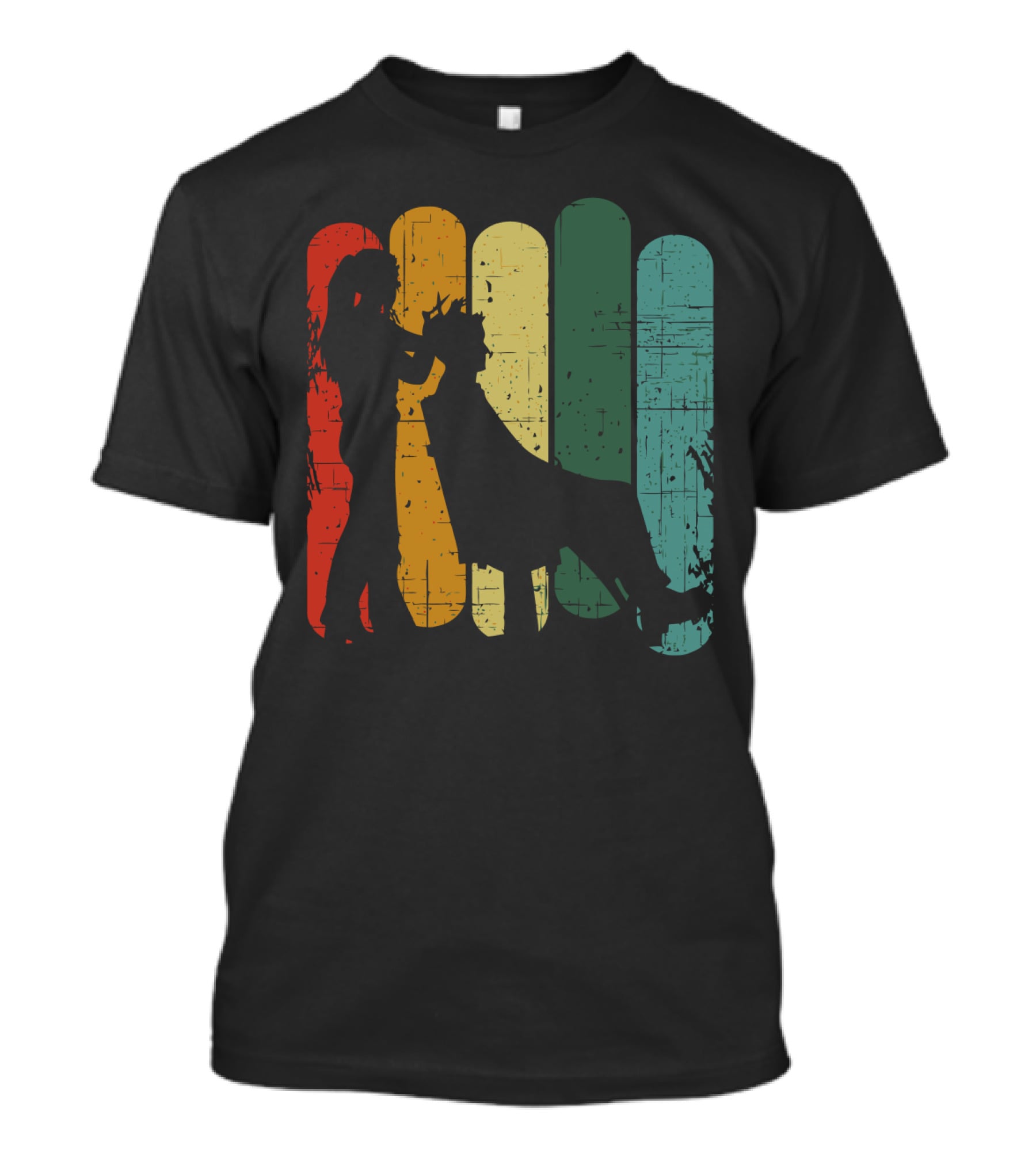 Vintage Retro Hair Stylist Silhouette On Multicolor Stripes T-Shirt