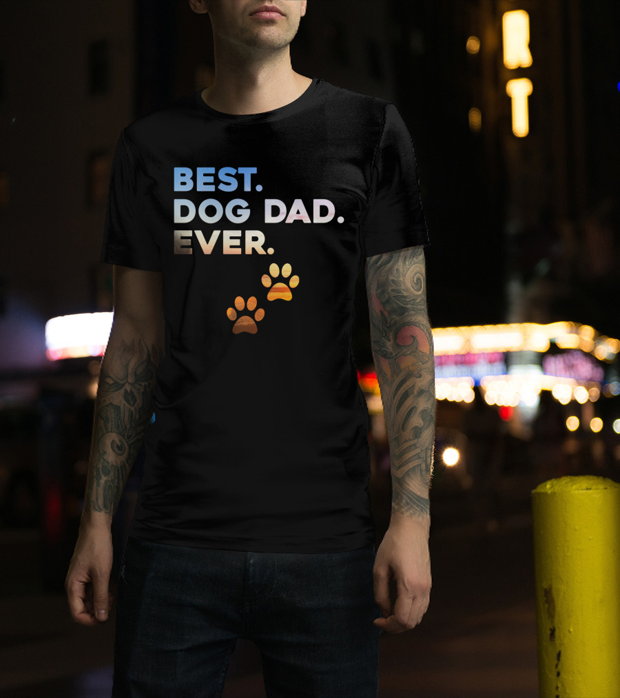 Best Dog Dad Ever Colorful Paw Print T-Shirt