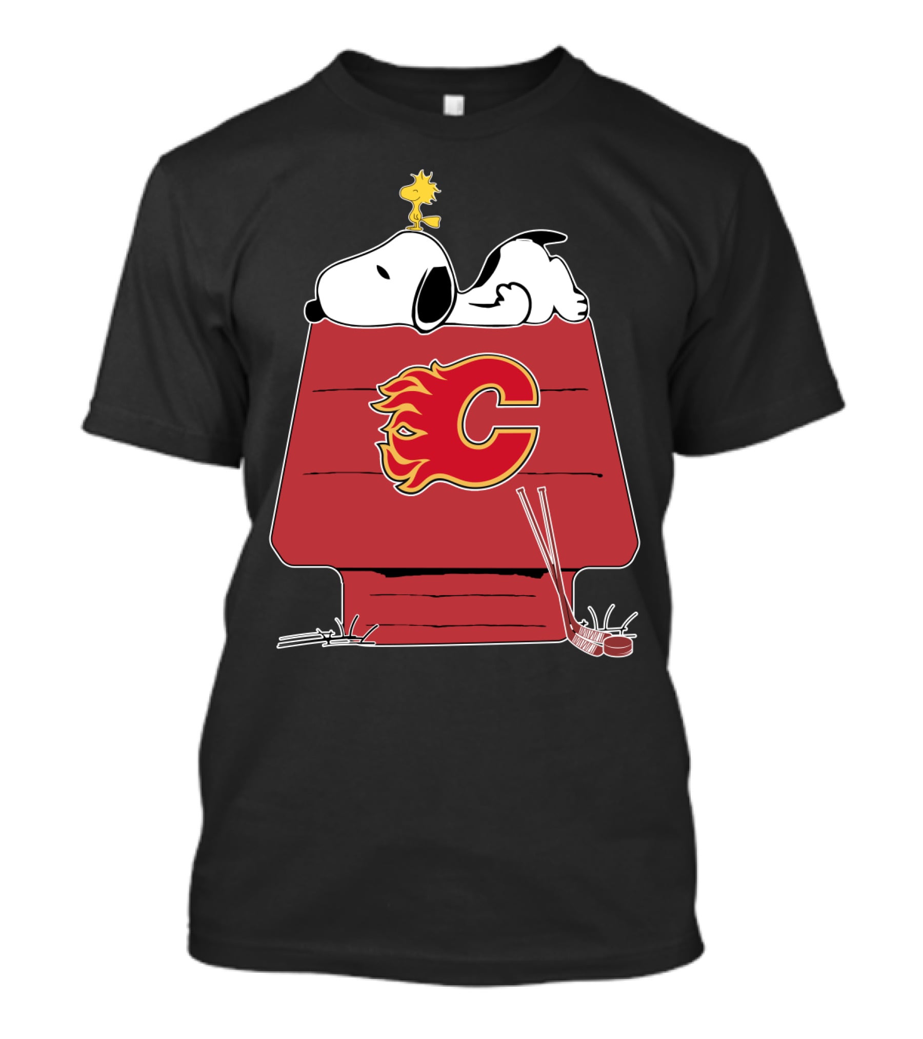 Snoopy And Woodstock On Calgary Flames Logo House T-Shirt