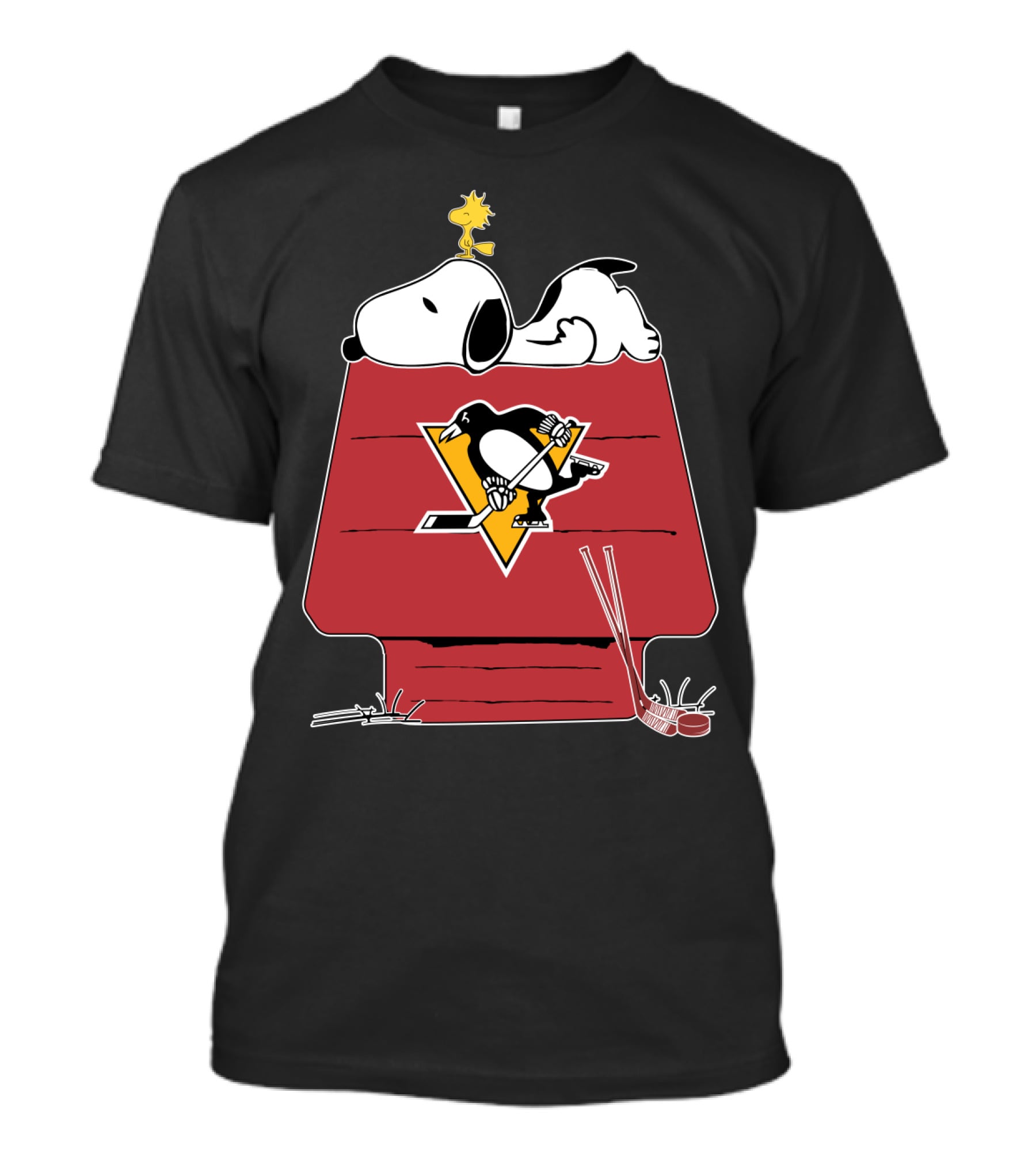 Snoopy Penguins Hockey House Featuring Woodstock And Penguins T-Shirt