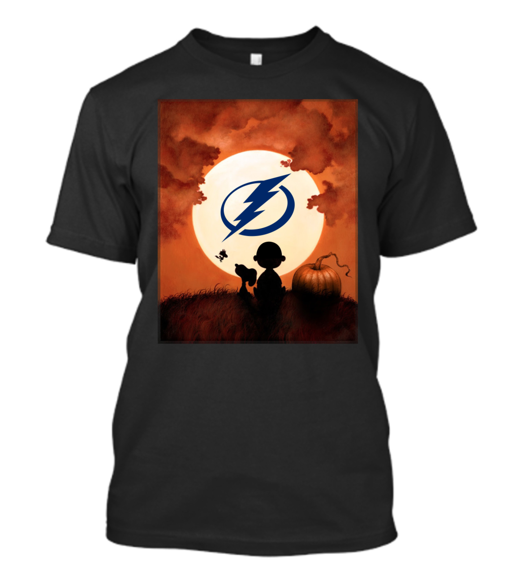 Tampa Bay Lightning Halloween Charlie Brown Pumpkin Scene T-Shirt