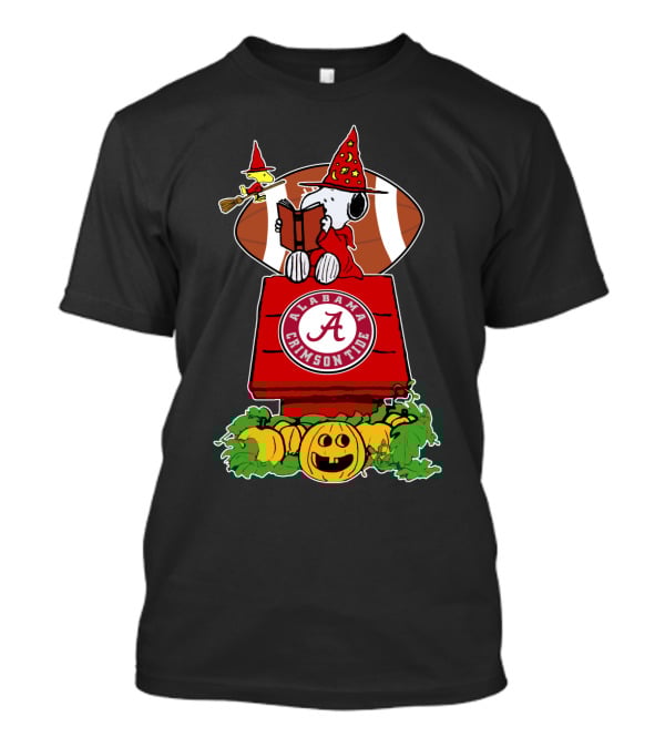 Alabama Crimson Tide Snoopy Halloween Scene With Football And Pumpkins T-Shirt
