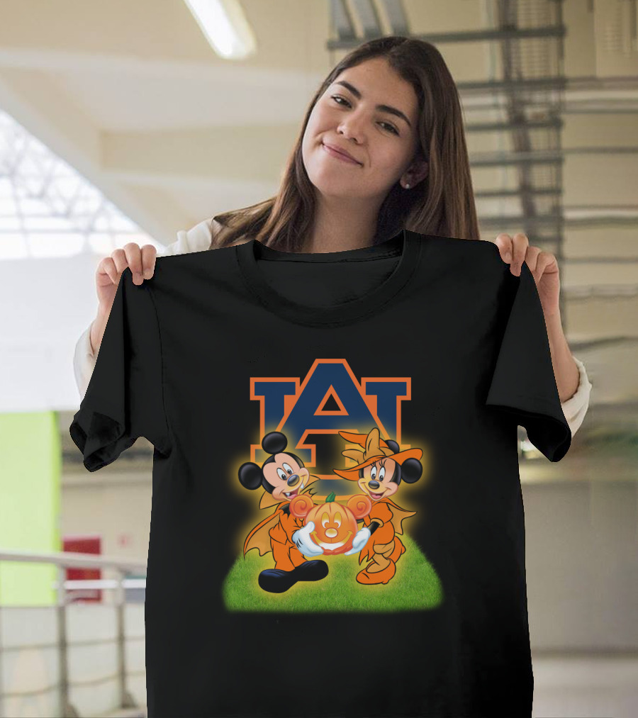 Auburn Football Halloween Mickey And Minnie Pumpkin T-Shirt