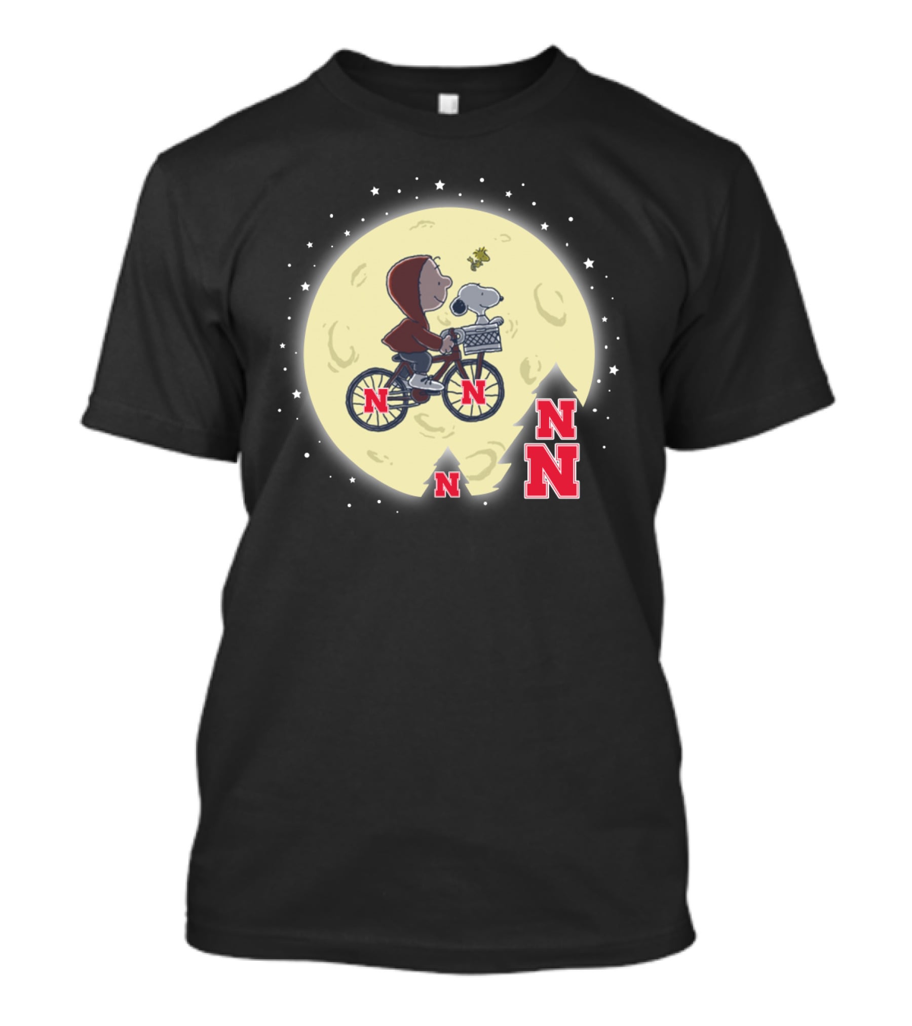 Halloween Nebraska CORNHUSKERS Football Moon Bicycle Peanuts E.T. Crossover T-Shirt