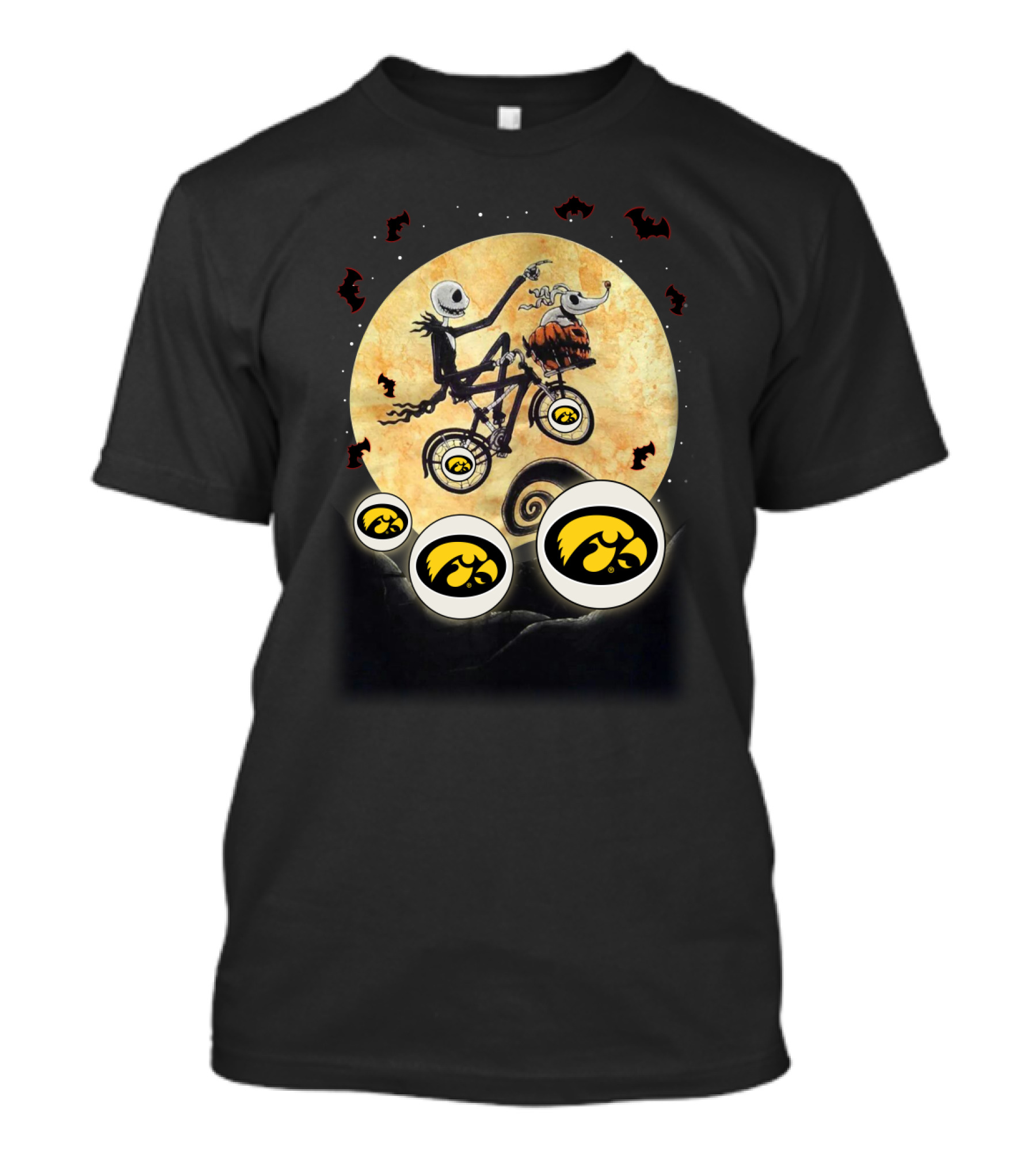 Halloween University Of Iowa Football Nightmare Parody Biker Moon Scene T-Shirt