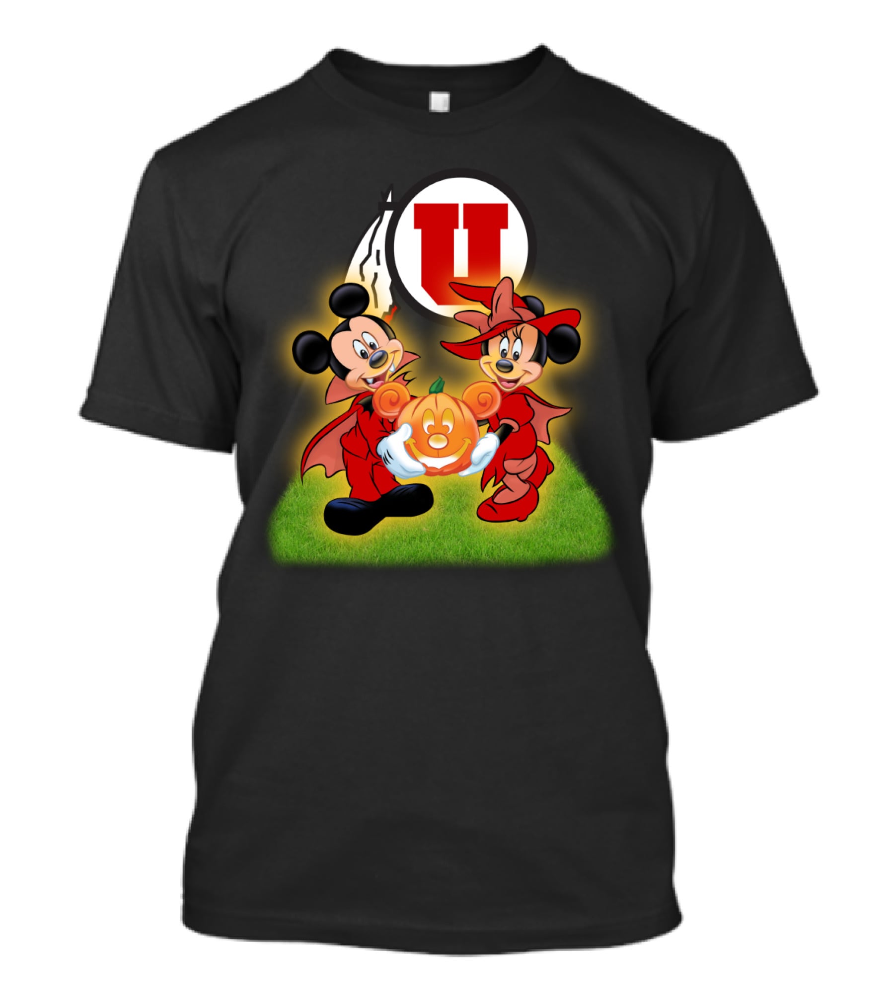 Utah U Halloween Football Pumpkin With Mickey And Minnie Mouse T-Shirt
