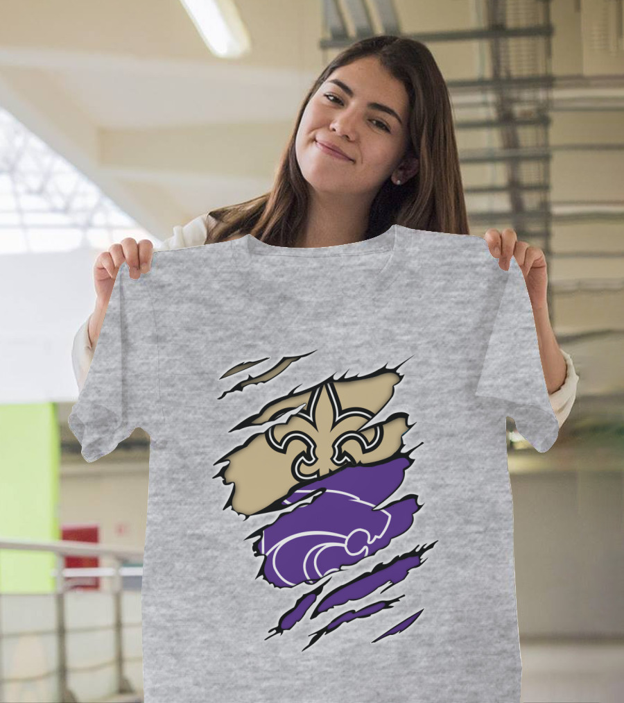 Kansas State Wildcats New Orleans Saints Fleur-de-lis Combination T-Shirt