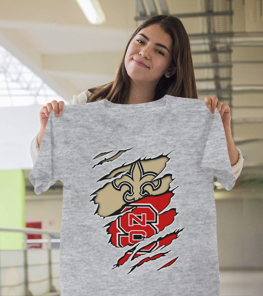 NC State Wolfpack And New Orleans Saints Logo Mashup T-Shirt