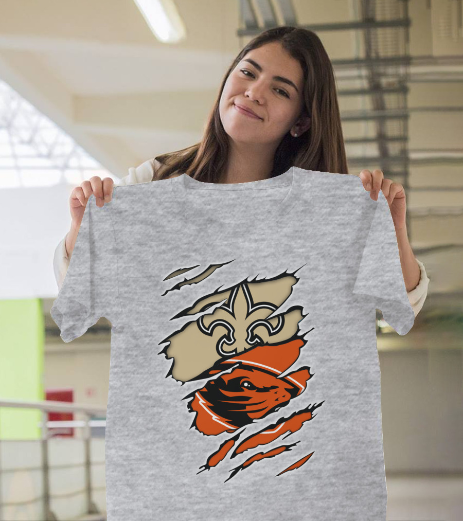 Saints Fleur-de-lis and Beavers Mascot Ripped T-Shirt