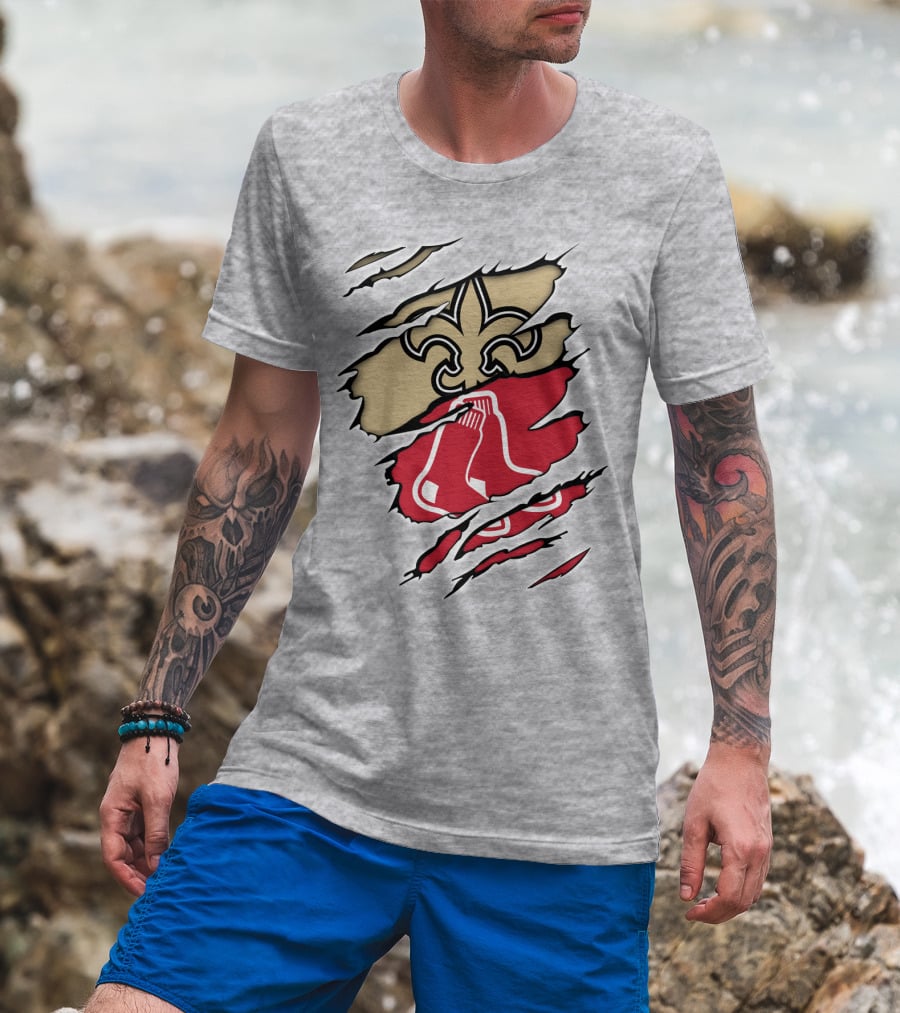 Saints New Orleans Fleur-de-Lis Red Sox Boston Logo Fusion T-Shirt