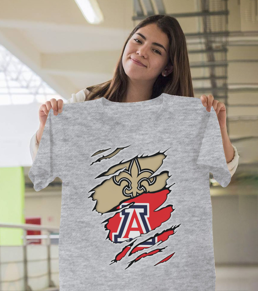 New Orleans Saints Fleur-de-Lis Arizona Wildcats Team Logo Mashup T-Shirt