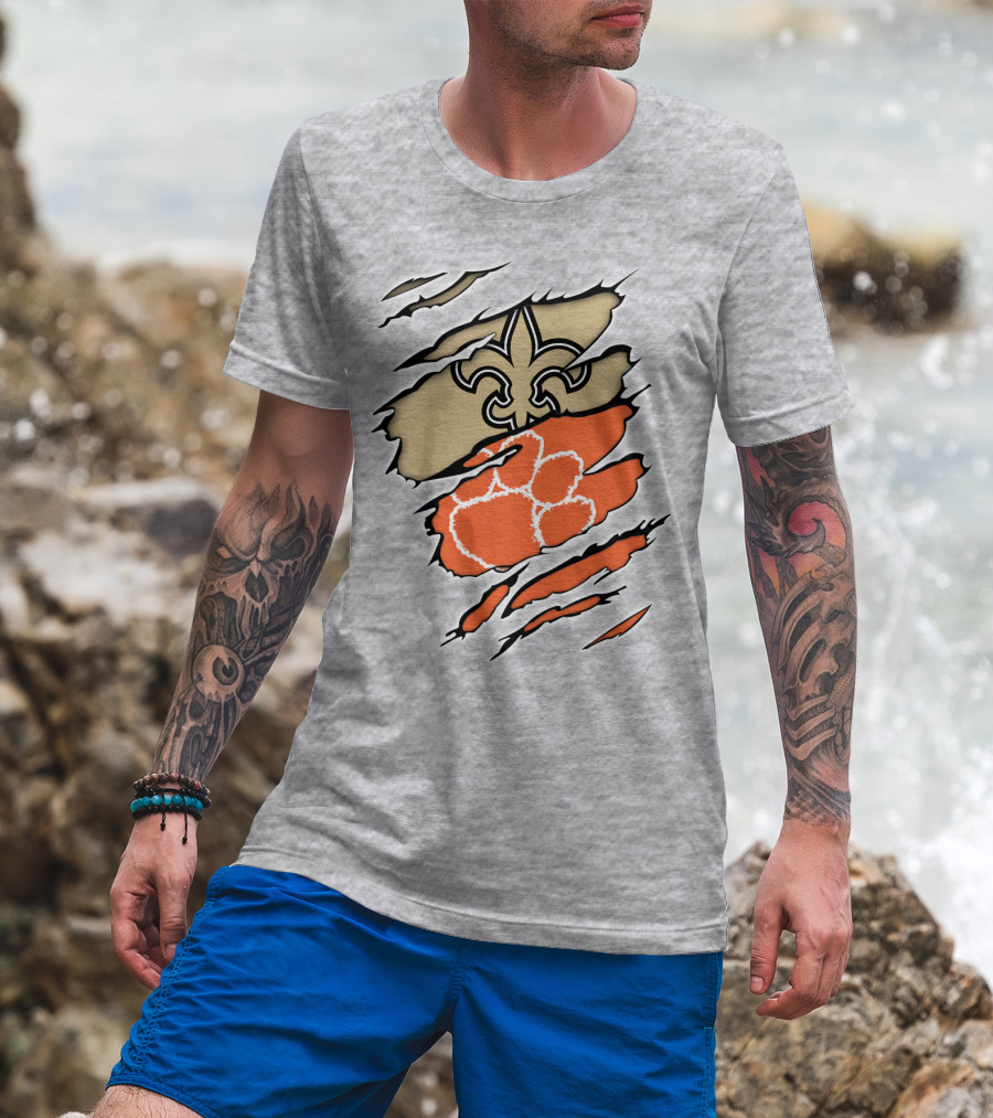 Saints Fleur-de-Lis Clemson Tiger Paw Rip T-Shirt