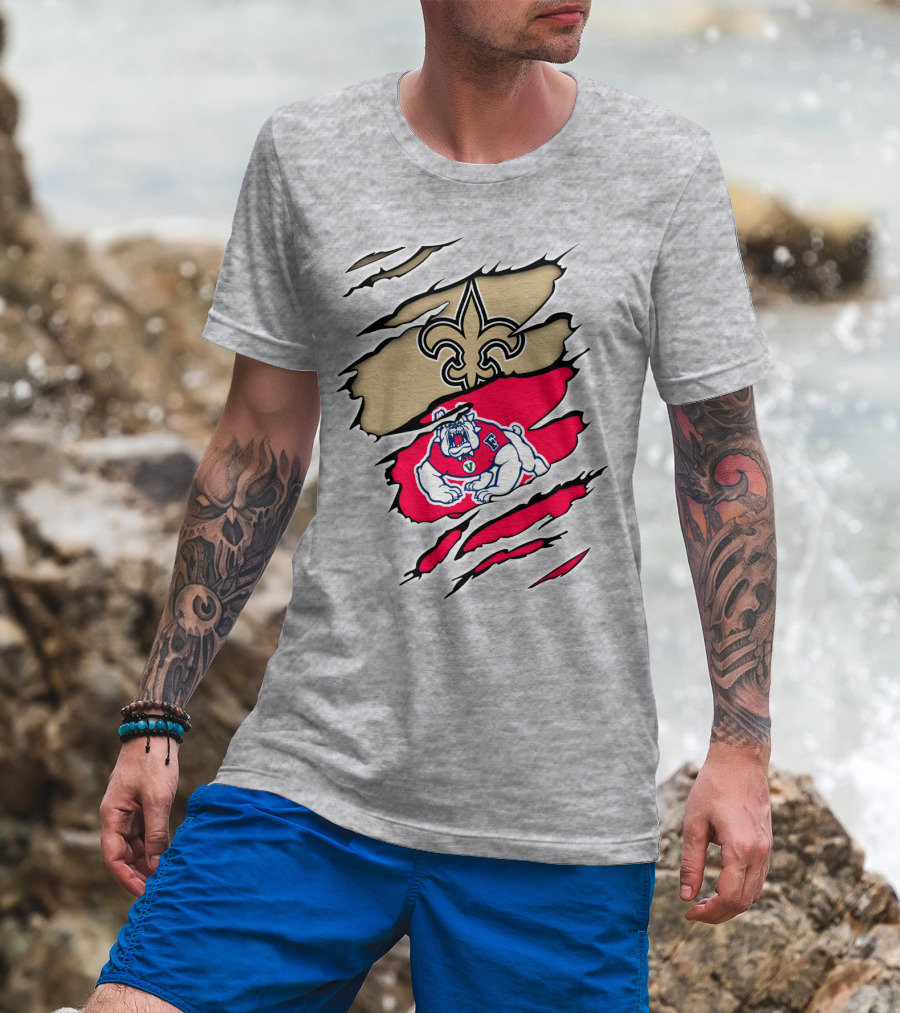 Fresno State Bulldogs And New Orleans Saints Emblem Fusion T-Shirt