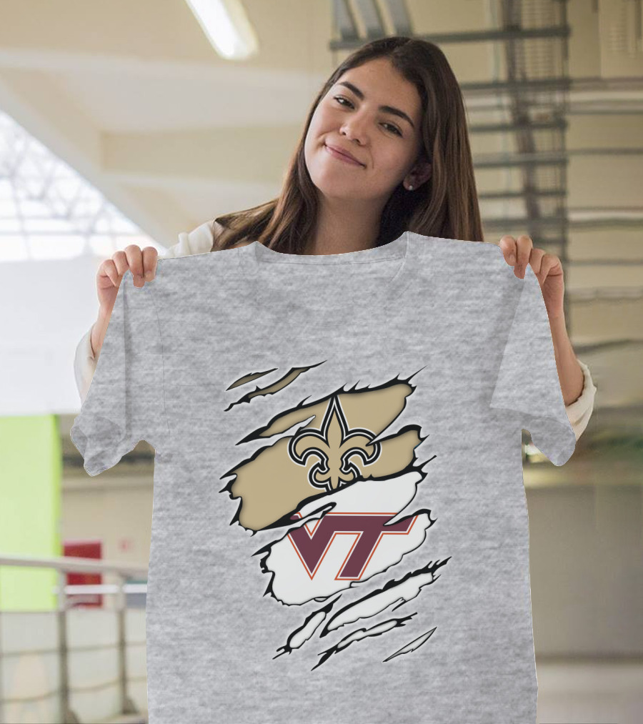 New Orleans Saints Virginia Tech Hokies Logo Fusion T-Shirt