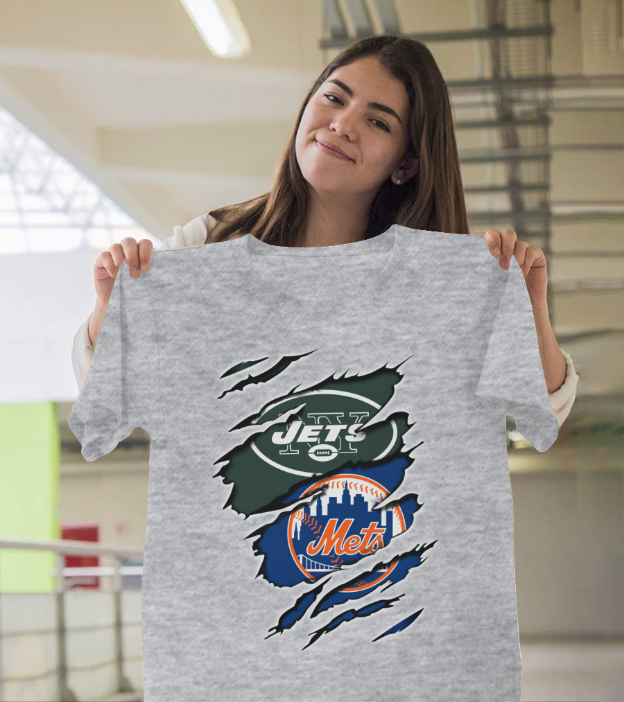 New York Jets Mets Claws Fan Logo Mashup T-Shirt