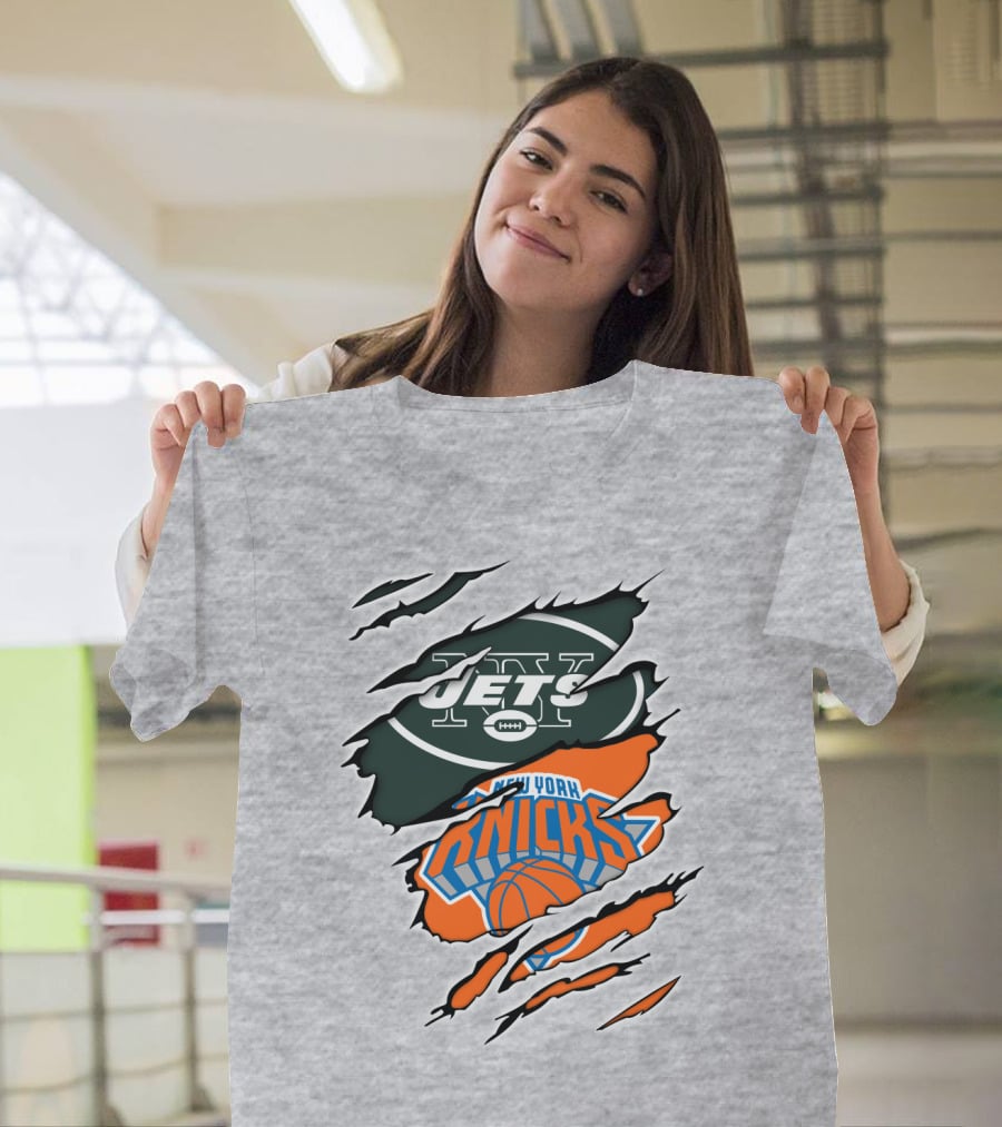 New York Jets Knicks Basketball Football Fan Crossover T-Shirt